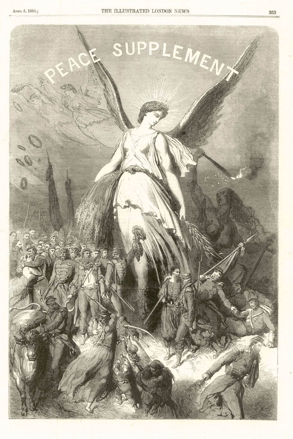 Peace Supplement title page. Crimean War. Angel 1856 old antique print picture